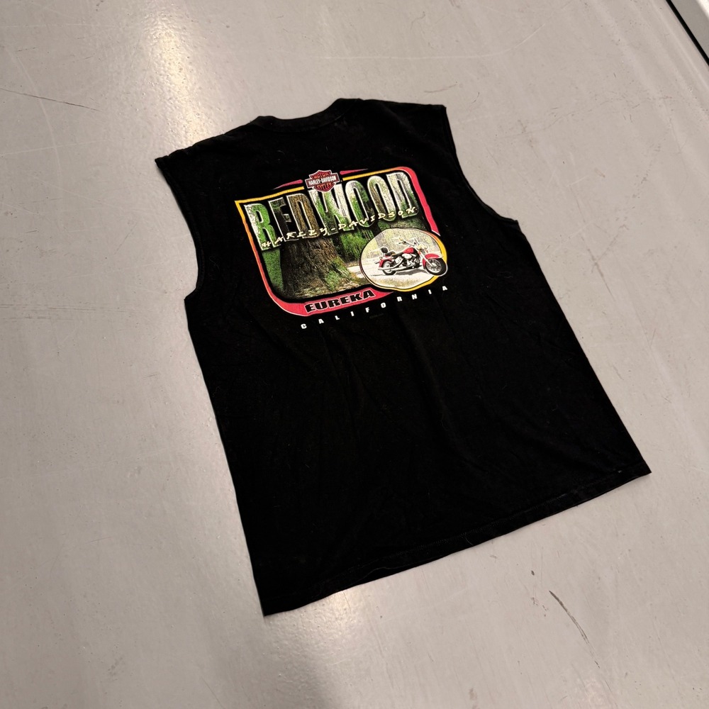 Vintage 2000 Harley Davidson Redwood Eureka CA Sleeveless Muscle T-Shirt Black L - Picture 10 of 12